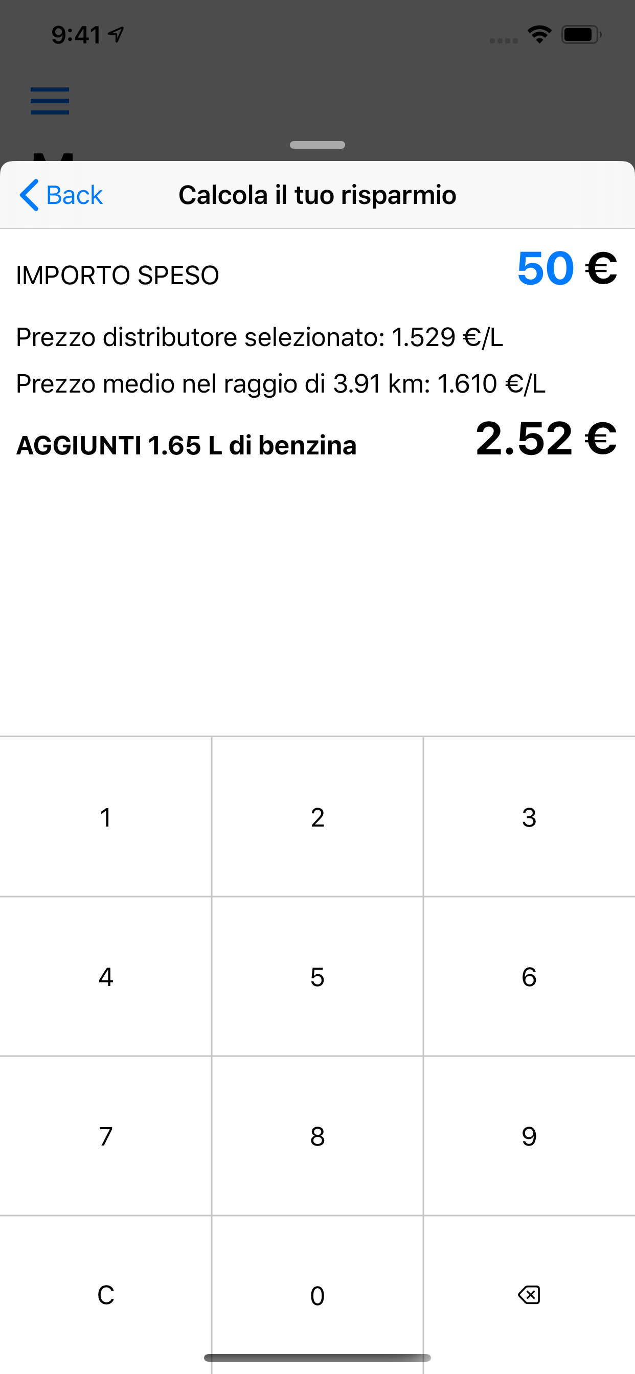 Dettaglio distributore nell'app Il Pieno